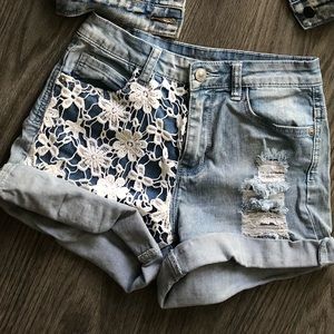 Denim lace shorts